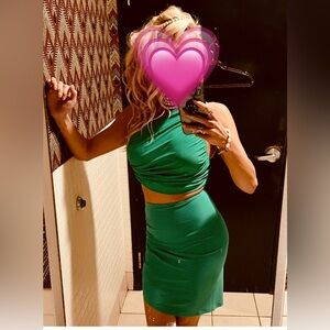 Olivaceous One Shoulder Ruched Top & Skirt Set